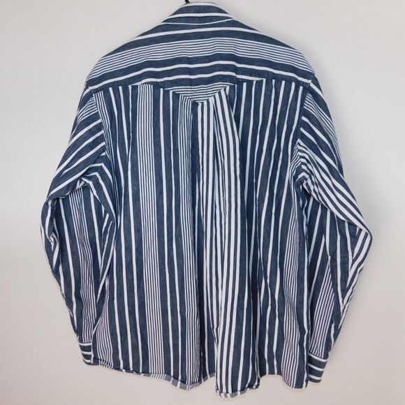 Longhorn Striped Button Up Shirt Adult L Cotton Collared Logo Long Sleeve Casual - Picture 8 of 8
